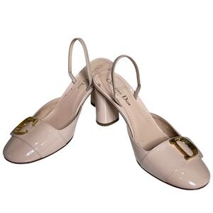 Christian Dior C'est Dior Nude Patent Slingback CD Logo Block Heel 38.5 Italy